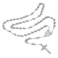 Rosary Necklace, 304 Stainless Steel, with Zinc Alloy, Cross, Galvanic plating, Unisex, silver color, 4mm .69 Inch 