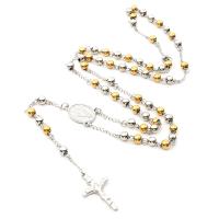 Rosary Necklace, 304 Stainless Steel, with Zinc Alloy, Cross, Galvanic plating, Unisex, mixed colors, 4mm .69 Inch 