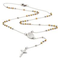 Rosary Necklace, 304 Stainless Steel, with Zinc Alloy, Cross, Galvanic plating, Unisex, mixed colors, 3mm .69 Inch 