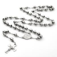 Rosary Necklace, 304 Stainless Steel, with Zinc Alloy, Cross, Galvanic plating, Unisex, 8mm .52 Inch 