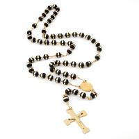 Rosary Necklace, 304 Stainless Steel, with Crystal & Zinc Alloy, Cross, Galvanic plating, Unisex, 8mm .53 Inch 
