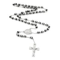 Rosary Necklace, Acier inoxydable 304, avec cristal & alliage de zinc, croix, Placage galvanique, unisexe, noire, 6mm .56 pouce, Vendu par PC