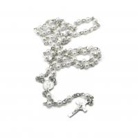 Rosary Necklace, perle de verre, avec alliage de zinc, croix, Placage de couleur argentée, unisexe Environ 20-50 cm, Environ Vendu par brin