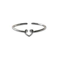 Латунь Манжеты палец кольцо, Сердце, плакирован серебром, Женский, серебряный, 1mm, продается PC