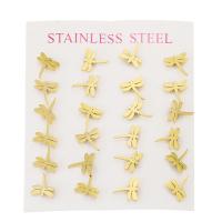 Stainless Steel Stud Earring, 304 Stainless Steel, Dragonfly, Vacuum Ion Plating, fashion jewelry & for woman, golden 