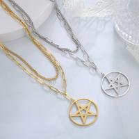 Stainless Steel Jewelry Necklace, 304 Stainless Steel, with 1.97inch extender chain, pentagram, Vacuum Ion Plating, Double Layer & fashion jewelry & for woman Approx 17.72 Inch 