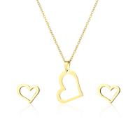 Fashion Stainless Steel Jewelry Sets, 304 Stainless Steel, Stud Earring & necklace, with 1.97inch extender chain, Heart, 2 pieces & fashion jewelry & for woman, golden Approx 17.72 Inch 