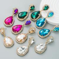 Zinc Alloy Rhinestone Drop Earring, with Glass Rhinestone, gold color plated, fashion jewelry & for woman & with rhinestone 