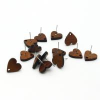 Wood Earring Drop Component, with Zinc Alloy, Heart, DIY, 10mm 