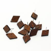 Wood Earring Drop Component, with Zinc Alloy, Rhombus, DIY, 10mm 
