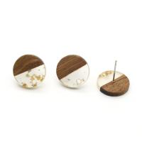 Wood Earring Drop Component, with Resin & Zinc Alloy, Round, DIY 