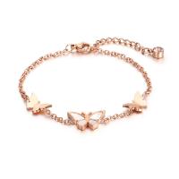 Titanium Steel Bracelet & Bangle, with 5cm extender chain, Butterfly, Vacuum Ion Plating, fashion jewelry & adjustable & for woman & with rhinestone, rose gold color  .5 cm 