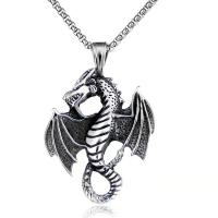 Zinc Alloy Necklace, with 316L Stainless Steel, Dragon, silver color plated, fashion jewelry & for man & luminated cm 