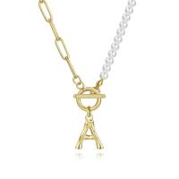 Titanium Steel Jewelry Necklace, with Plastic Pearl, with 5cm extender chain, Alphabet Letter, Vacuum Ion Plating, fashion jewelry & letters are from A to Z & Unisex & adjustable, golden cm 