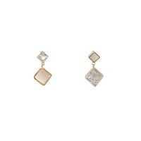Asymmetric Earrings, Brass, with Cats Eye, Rhombus, gold color plated, fashion jewelry & micro pave cubic zirconia & for woman, golden 