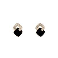 Zinc Alloy Rhinestone Stud Earring, Square, high quality gold color plated, fashion jewelry & for woman & enamel & with rhinestone, black 