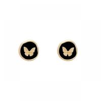 Enamel Zinc Alloy Stud Earring, gold color plated, fashion jewelry & butterfly design & for woman, black 