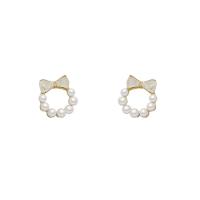 Plastic Pearl Zinc Alloy Earring, with Plastic Pearl, Donut, high quality gold color plated, fashion jewelry & for woman & enamel, white 