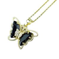 Brass Cubic Zirconia Necklace, Butterfly, gold color plated, for woman & with cubic zirconia Approx 17.7 Inch 