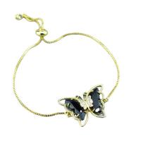 Cubic Zirconia Brass Bracelets, Butterfly, 18K gold plated, Adjustable & for woman & with cubic zirconia 