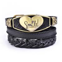 Cowhide Bracelet Set, with Zinc Alloy, handmade, Adjustable & braided bracelet & for couple, black 