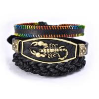 Cowhide Bracelet Set, with Zinc Alloy, handmade, Adjustable & braided bracelet & for man 