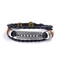 Leather Couple Bracelet, with Zinc Alloy, handmade, multilayer & braided bracelet 220mm 