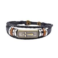 Cowhide Bracelet, with Zinc Alloy, handmade, multilayer & braided bracelet & for man, black, 220mm 