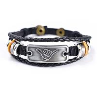 Leather Bracelet, with Zinc Alloy, plated, multilayer & braided bracelet & Unisex, black, 220mm 