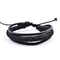 Cowhide Bracelets, handmade, Adjustable & braided bracelet & Unisex, black, 170mm 