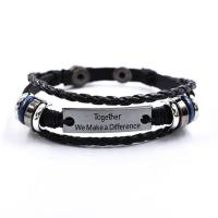 Bracelet de couple, Cuir, fait à la main, multicouche & bracelet tressé, noire, 220mm, Vendu par PC