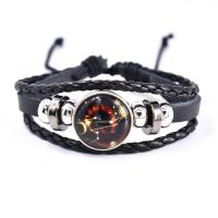 Synthetic Leather Bracelet, with Glass, handmade, Adjustable & multilayer & braided bracelet & Unisex, black, 180mm 
