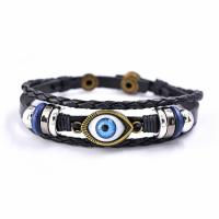 Evil Eye Jewelry Bracelet, Cowhide, with Zinc Alloy, handmade, multilayer & braided bracelet & Unisex, black, 220mm 