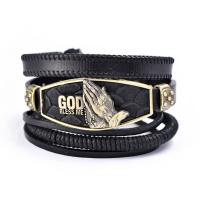 Cowhide Bracelets, with Zinc Alloy, handmade, Adjustable & braided bracelet & Unisex, black 
