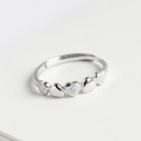 925 Sterling Silver Open Finger Ring, Heart, platinum plated, Adjustable & for woman, white 