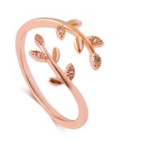 Zinc Alloy Cuff Finger Ring, Leaf, plated, adjustable & for woman & with rhinestone US Ring 