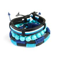 Bracelets turquoises, cuir PU, avec turquoise, multicouche & style folk & unisexe Environ 7 pouce, Vendu par PC