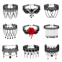 Gothic Necklace, Lace, with Zinc Alloy & Acrylic, with 2.75inch extender chain, for woman & hollow Approx 12.6 Inch 