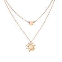 Zinc Alloy Necklace, with Opal, with 2.75inch extender chain, Sun, plated, Double Layer & for woman Approx 14.9 Inch, Approx 18.1 Inch 
