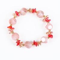 Glass Jewelry Beads Bracelets, Glass Beads, with Crystal & Brass, fashion jewelry & Unisex & faceted Approx 6.7-7.5 Inch 