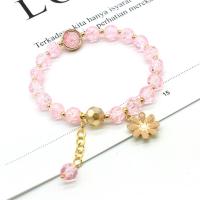 Glass Jewelry Beads Bracelets, Glass Beads, with Zinc Alloy, Flower, for woman & enamel Approx 6.7-7.5 Inch 