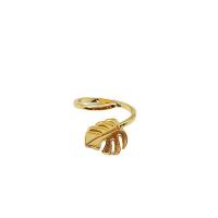metal Anillo de dedo Cuff, Hoja, chapado en oro real, ajustable & para mujer, tamaño:6-8, Vendido por UD