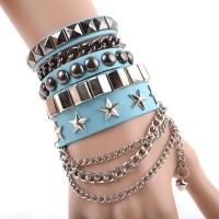Cowhide Bracelet, with Zinc Alloy, platinum color plated, multilayer & punk style & adjustable & for man 30mm, 37mm Approx 6.7-8 Inch 