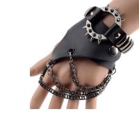 Leather Bracelet Ring, with Zinc Alloy, Donut, plated, punk style & Unisex & adjustable black US Ring  Approx 7.2-8.5 Inch 
