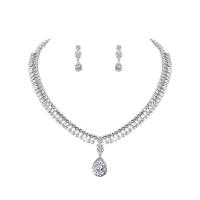 Cubic Zirconia Micro Pave Brass Jewelry Sets, earring & necklace, platinum color plated, 2 pieces & micro pave cubic zirconia & for woman, 27mm Approx 16.14 Inch 