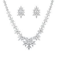 Cubic Zirconia Micro Pave Brass Jewelry Sets, earring & necklace, plated, 2 pieces & micro pave cubic zirconia & for woman Approx 17.4 Inch 
