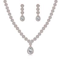 Cubic Zirconia Micro Pave Brass Jewelry Sets, earring & necklace, plated, 2 pieces & micro pave cubic zirconia & for woman Approx 18.5 Inch 