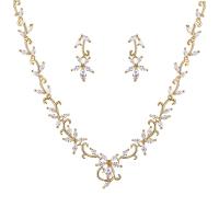 Cubic Zirconia Micro Pave Brass Jewelry Sets, earring & necklace, plated, 2 pieces & micro pave cubic zirconia & for woman Approx 16.53 Inch 