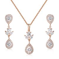 Cubic Zirconia Micro Pave Brass Jewelry Sets, earring & necklace, plated, 2 pieces & micro pave cubic zirconia & for woman 42mm Approx 17.7 Inch 