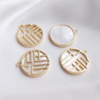 Brass Shell Pendants, with Brass, Flat Round, gold color plated, DIY 